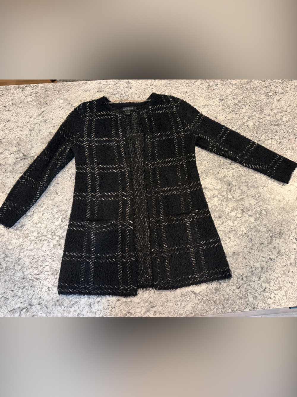 august silk Black Crewneck Windowpane Cardigan